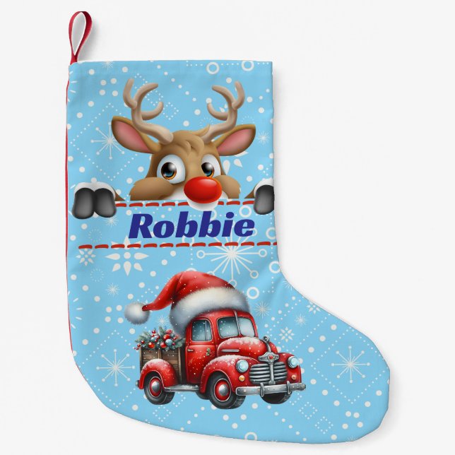Petite Chaussette De Noël Rudolph Reindeer Noël Bleu & Blanc (Devant)