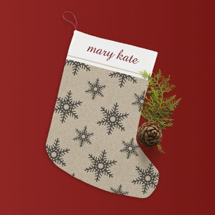 Petite Chaussette De Noël Russe Black Faux Burlap Snowflake Motif