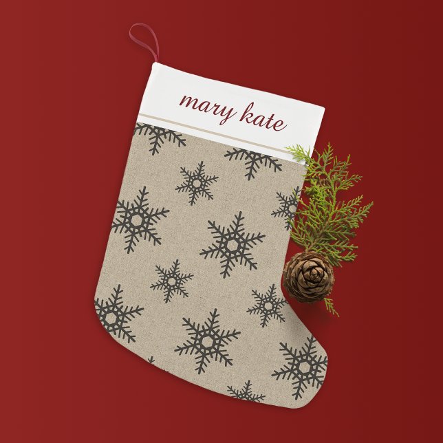 Petite Chaussette De Noël Russe Black Faux Burlap Snowflake Motif (Créateur téléchargé)