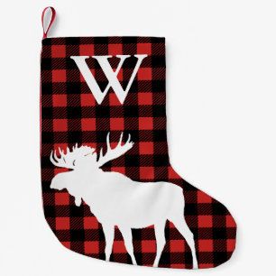 Petite Chaussette De Noël Russe Buffalo Check Plaid & White Moose