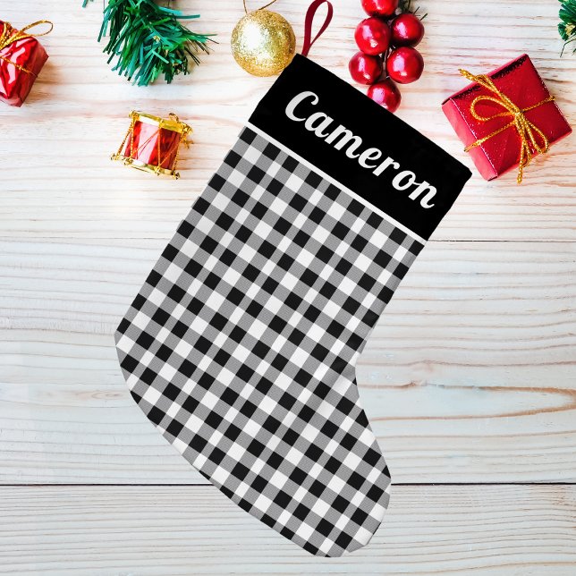 Petite Chaussette De Noël Russe Buffalo Plaid Tartan noir blanc Nom (Créateur téléchargé)