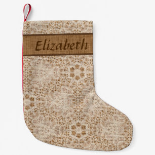 Petite Chaussette De Noël Russe Burlap et dentelle flocon de neige Personnal