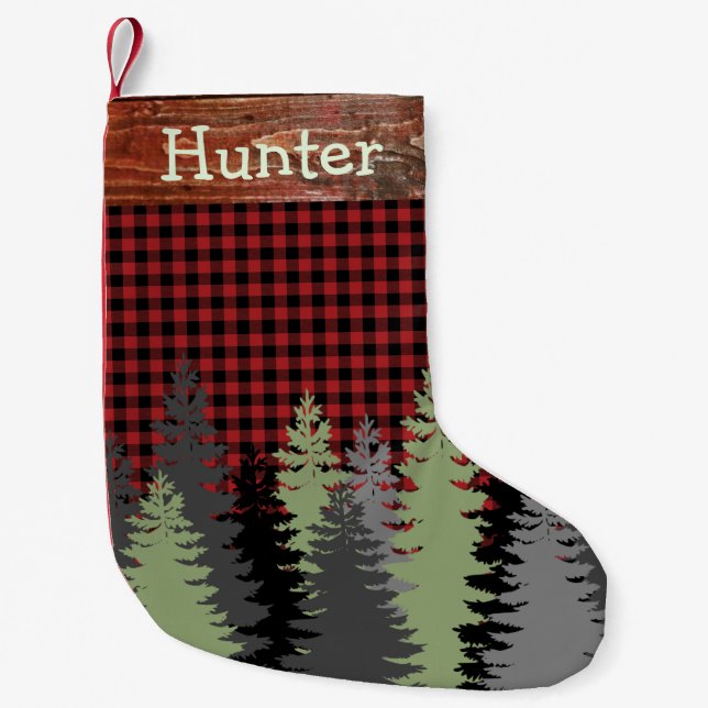 Petite Chaussette De Noël Russe Cabine Woods Forêt Rouge Noir Nom Plaid (Devant)