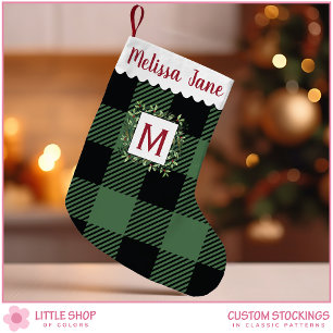 Petite Chaussette De Noël Russe Green Buffalo Check Monogramme Noël