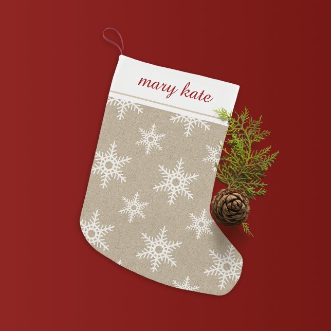Petite Chaussette De Noël Russe rouge et blanc Faux Burlap Motif de flocon d (Créateur téléchargé)