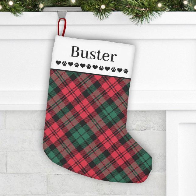 Petite Chaussette De Noël Rustic Red and Green Plaid Custom Dog (Créateur téléchargé)