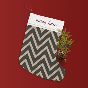 Petite Chaussette De Noël Rustique Black Faux Burlap Motif Chevron