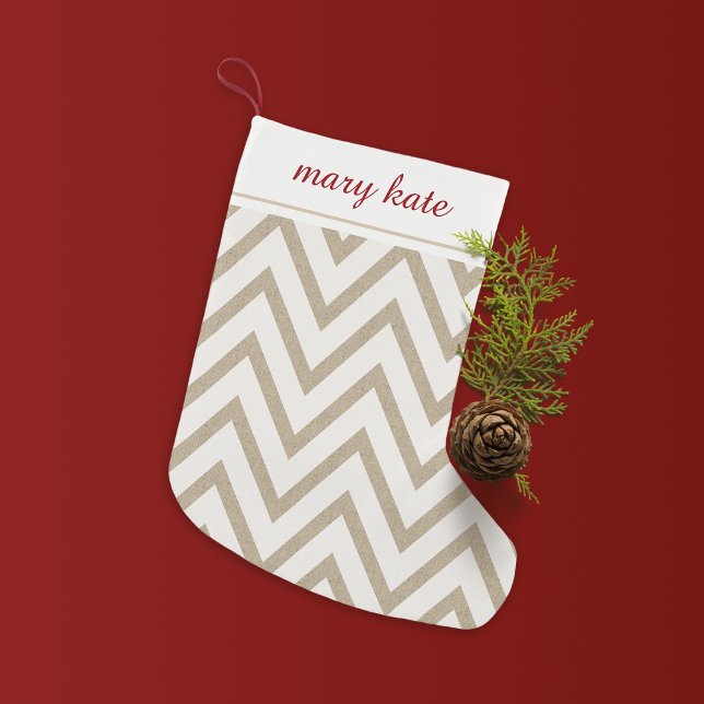 Petite Chaussette De Noël Rustique rouge et blanc Faux Burlap Motif Chevron (Créateur téléchargé)