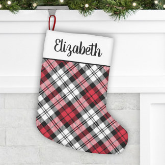 Petite Chaussette De Noël Rustique rouge et noir Tartan Plaid Personnalisé