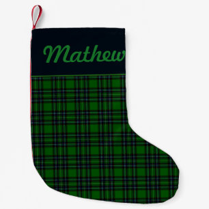 Petite Chaussette De Noël Rustique vert et noir plaid