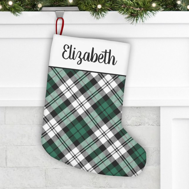 Petite Chaussette De Noël Rustique vert et noir Tartan Plaid Personnalisé (Créateur téléchargé)