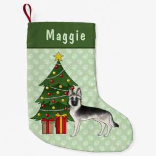 Petite Chaussette De Noël Sable argenté Berger allemand Sapin de Noël vert