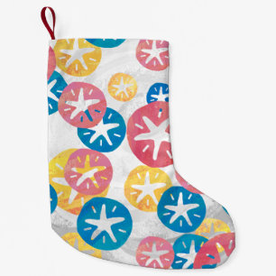 Petite Chaussette De Noël Sable Dollar Jaune Rouge Bleu Motif