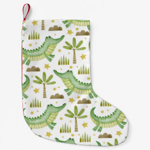 Petite Chaussette De Noël Safari africain : Crocodile et palmiers aquarelles
