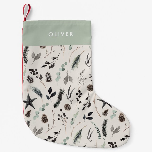 Petite Chaussette De Noël Sage vert moderne scandi élégant script Noël (Devant)