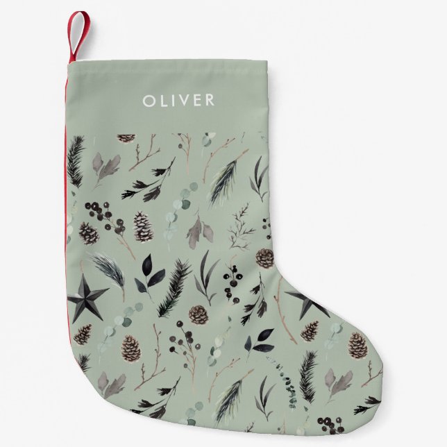Petite Chaussette De Noël Sage vert moderne scandi élégant script Noël (Devant)