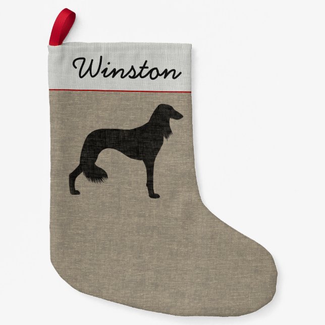 Petite Chaussette De Noël Saluki Chien Silhouette Vacances Personnalisées (Devant)