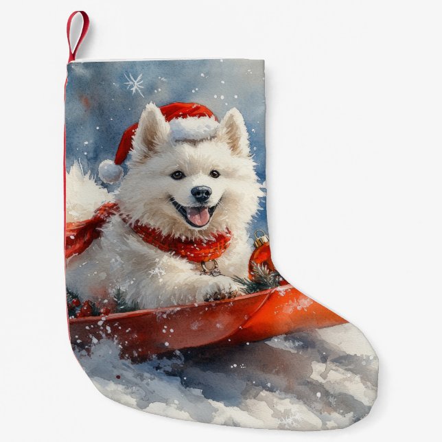 Petite Chaussette De Noël Samoyé Chien dans la boue Laisser il neige Noël (Devant)