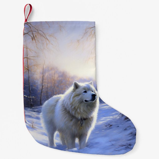Petite Chaussette De Noël Samoyède Qu'il neige Noël (Devant)