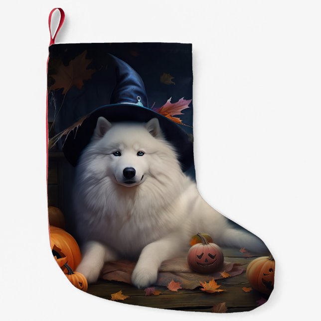 Petite Chaussette De Noël Samoyèdes Citrouilles Halloween Épouvantable (Devant)