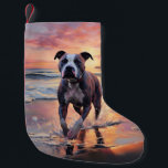 Petite Chaussette De Noël Sandy American Staffordshire Dog on Beach Sunset<br><div class="desc">Plongez dans la beauté tranquille de notre chien "Sandy Paws and Sunset Hues" sur le coucher du soleil de plage. Cette scène captivante saisit l'essence d'une soirée parfaite au bord de l'eau, avec un fidèle compagnon canin qui profite du sable doré et des teintes époustouflantes du soleil couchant. Que vous...</div>