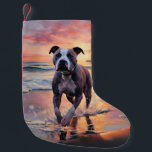 Petite Chaussette De Noël Sandy American Staffordshire Dog on Beach Sunset<br><div class="desc">Plongez dans la beauté tranquille de notre chien "Sandy Paws and Sunset Hues" sur le coucher du soleil de plage. Cette scène captivante saisit l'essence d'une soirée parfaite au bord de l'eau, avec un fidèle compagnon canin qui profite du sable doré et des teintes époustouflantes du soleil couchant. Que vous...</div>