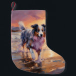 Petite Chaussette De Noël Sandy Australian Shepherd Dog on Beach Sunset<br><div class="desc">Plongez dans la beauté tranquille de notre chien "Sandy Paws and Sunset Hues" sur le coucher du soleil de plage. Cette scène captivante saisit l'essence d'une soirée parfaite au bord de l'eau, avec un fidèle compagnon canin qui profite du sable doré et des teintes époustouflantes du soleil couchant. Que vous...</div>