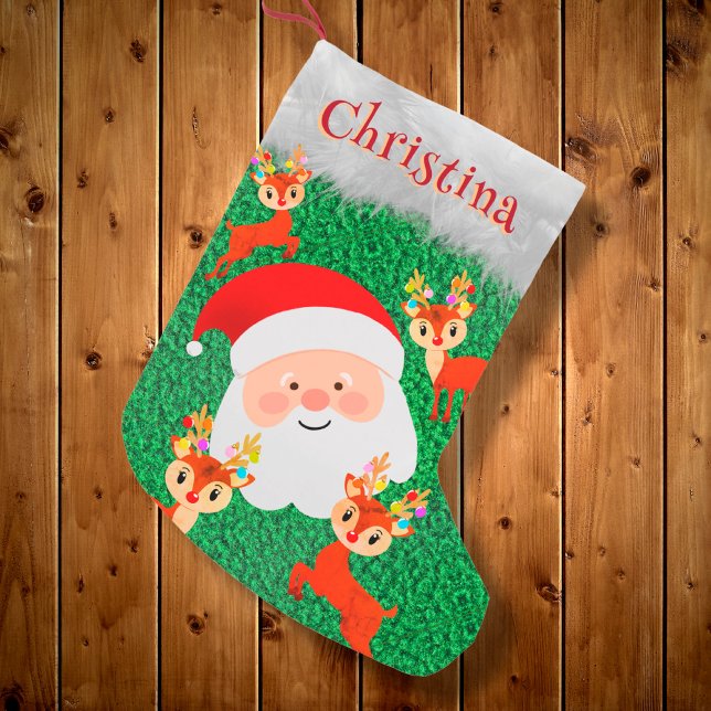 Petite Chaussette De Noël Santa Claus et Reindeer mignon nom personnalisé (Créateur téléchargé)