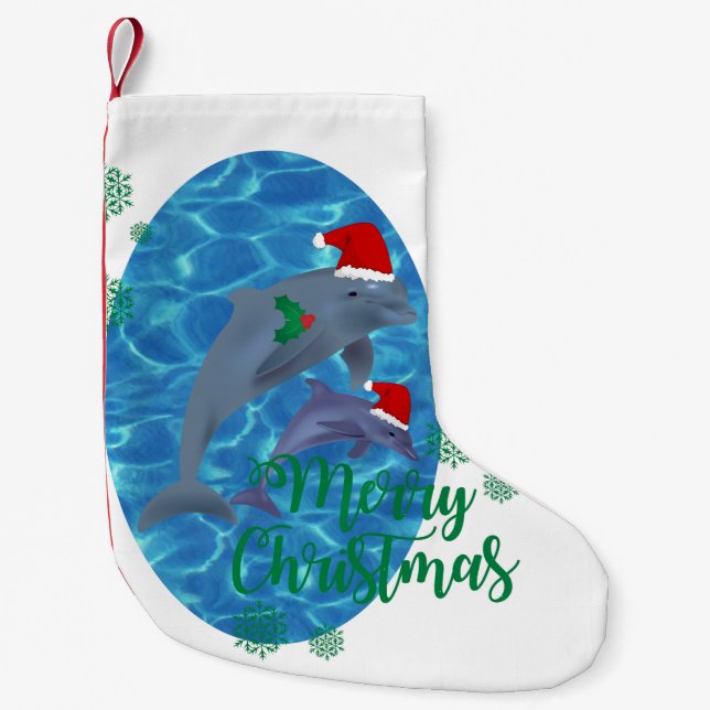 Petite Chaussette De Noël santa claus joyeux noël dauphins stockage (Devant)