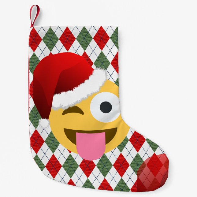 Petite Chaussette De Noël santa claus wink emoji xmas stockage de noël (Devant)