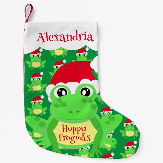 Petite Chaussette De Noël Santa Hat Green Frog Dessin du Motif Nom Nouveauté (Devant)