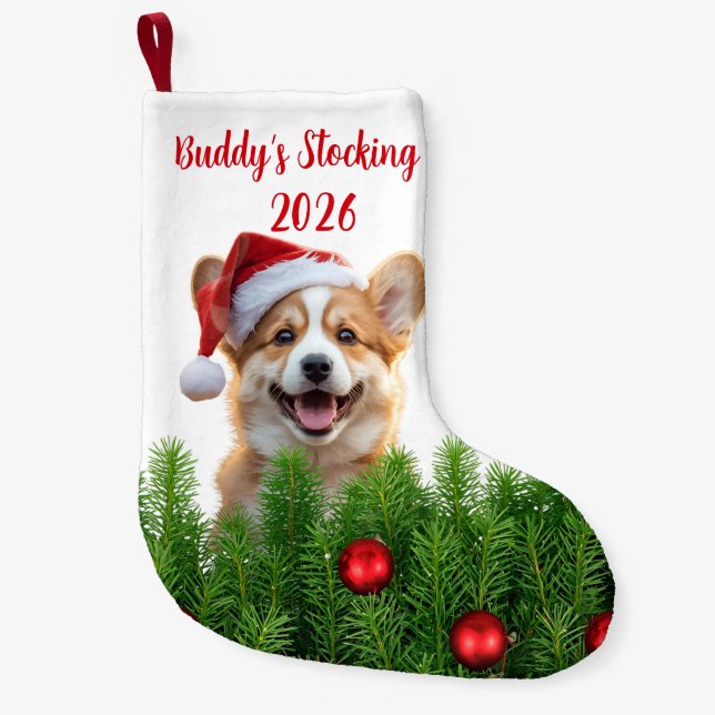 Petite Chaussette De Noël Santa Paws Corgi Holiday Stocking (Devant)