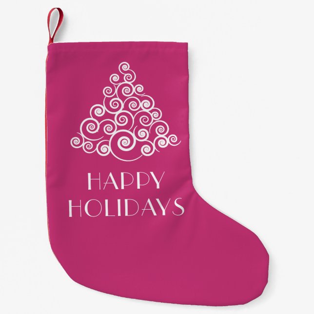 Petite Chaussette De Noël Sapin de Noël Rose Moderne (Devant)