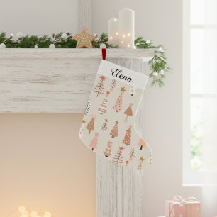 Petite Chaussette De Noël Sapins de Noël Rose Scandinave