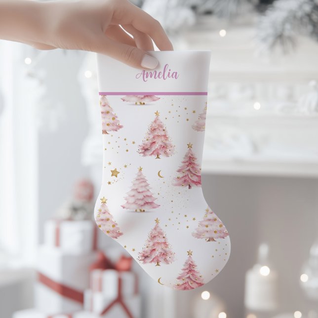 Petite Chaussette De Noël Sapins de Noël roses  (Pink Christmas Trees Stocking)