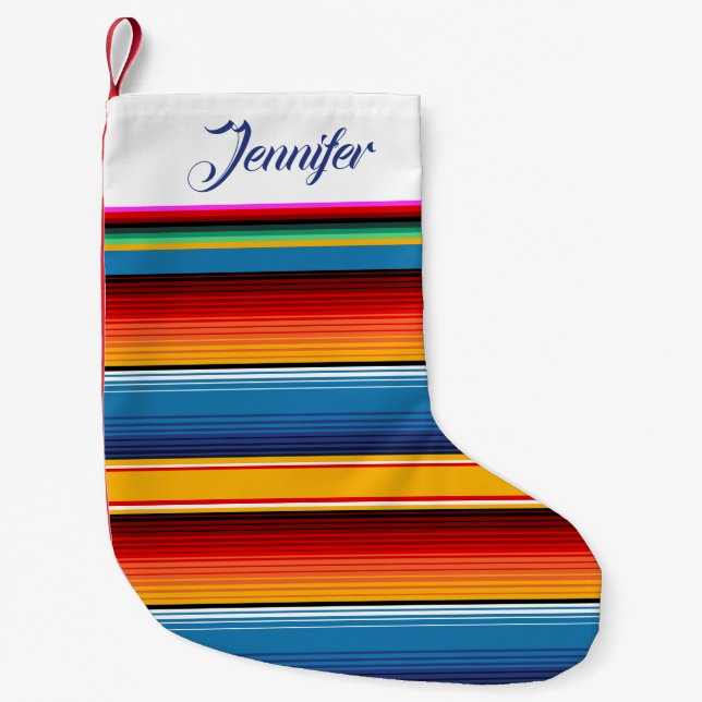 Petite Chaussette De Noël Sarape mexicaine rouge or bleu personnalisé (Devant)