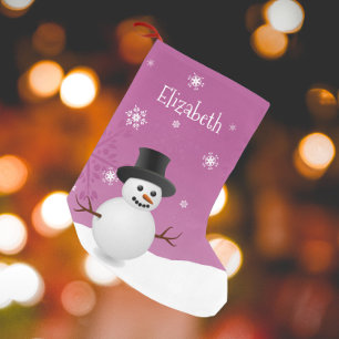 Petite Chaussette De Noël Scène d'hiver de Snowman rose Prise de Noël