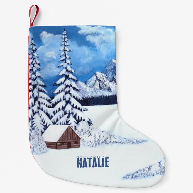 Petite Chaussette De Noël Scène hivernale (Devant)