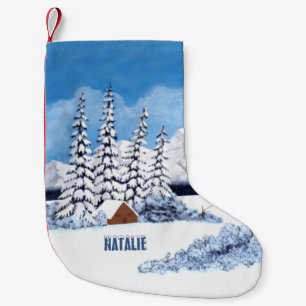Petite Chaussette De Noël Scène hivernale enneigée