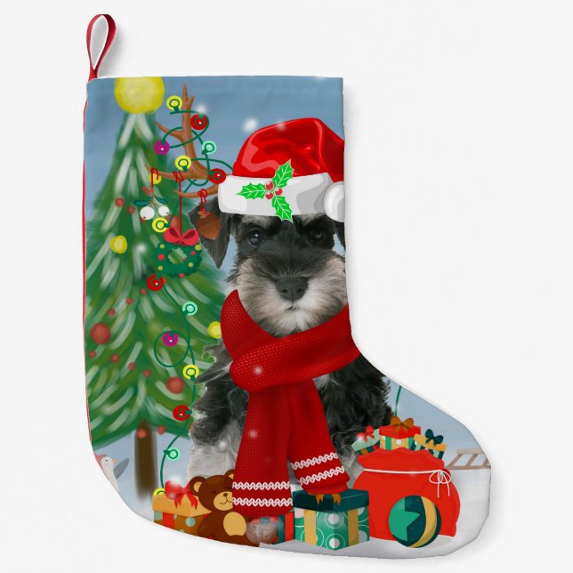 Petite Chaussette De Noël Schnauzer Chien à Noël de neige (Devant)