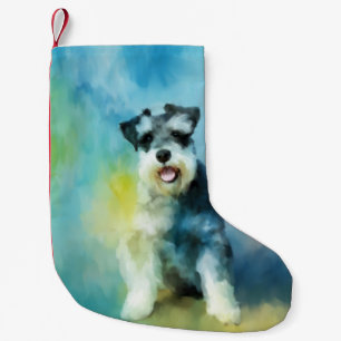 Petite Chaussette De Noël Schnauzer Miniature Dog Eau Couleur Art Peinture