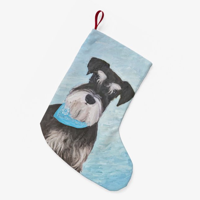 Petite Chaussette De Noël Schnauzer (Miniature) Peinture - Chien original mi (Devant (Accrochage))
