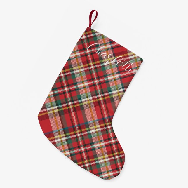 Petite Chaussette De Noël Script Faid Red Check Holiday Custom (Devant (Accrochage))