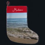 Petite Chaussette De Noël Sea & Sand Beach Waves Nom personnalisé<br><div class="desc">A beautiful photograph of the sea and sand with crashing beach waves. Sur ideal design for anyone who loves landscape scenic photographiy. Idéal birthday vend du décor de home pour any other special d'occasion.</div>