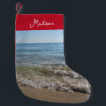 Petite Chaussette De Noël Sea & Sand Beach Waves Nom personnalisé<br><div class="desc">A beautiful photograph of the sea and sand with crashing beach waves. Sur ideal design for anyone who loves landscape scenic photographiy. Idéal birthday vend du décor de home pour any other special d'occasion.</div>