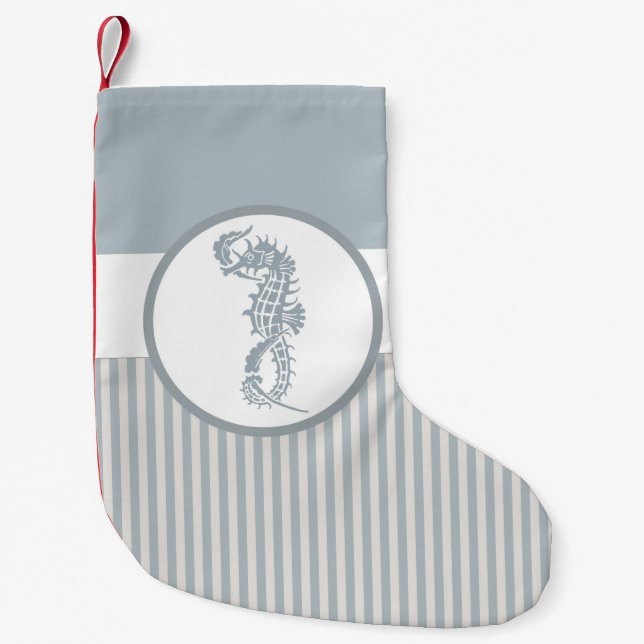 Petite Chaussette De Noël Seahorse Bleu Classique Nautique Élégant (Devant)