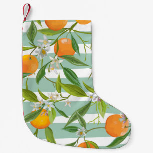 Petite Chaussette De Noël Seamless Floral Pattern. Orange Fruits Background.