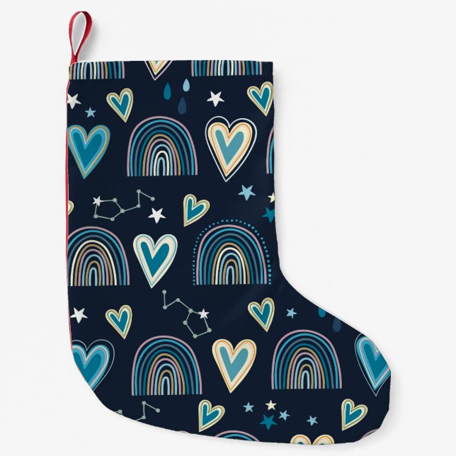 Petite Chaussette De Noël Seamless pattern with hearts, rainbows and celesti (Devant)