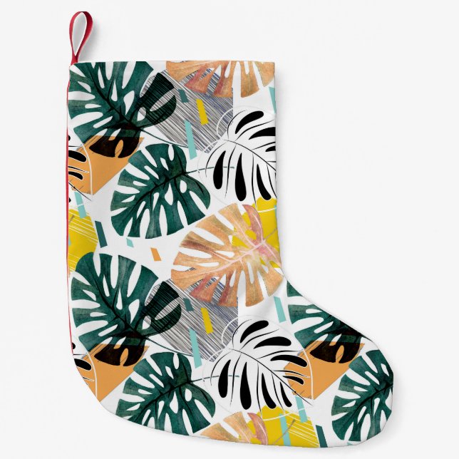 Petite Chaussette De Noël Seamless tropical pattern. Green leaves of a palm  (Devant)