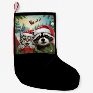 Petite Chaussette De Noël Selfie de chat avec le traîneau du Père Noël Raton